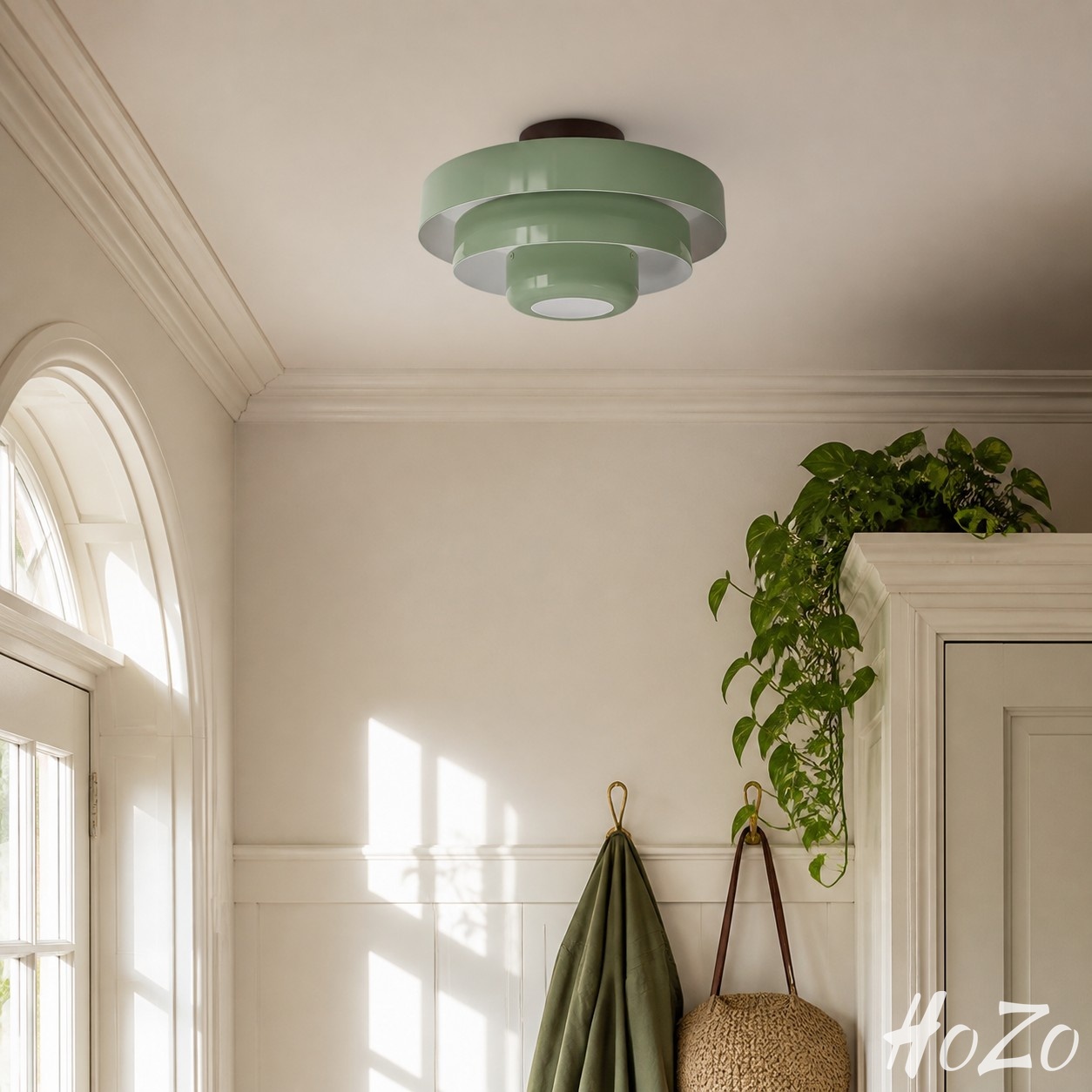 Veleora Bauhaus-geïnspireerde ronde plafondlamp – kleurrijke drielaagse lamp voor slaapkamer of eetkamer scène 4