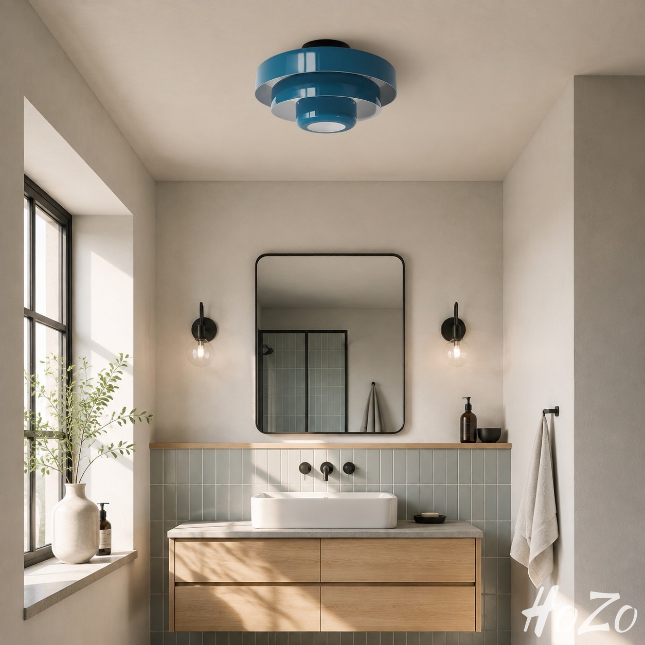 Veleora Bauhaus-geïnspireerde ronde plafondlamp – kleurrijke drielaagse lamp voor slaapkamer of eetkamer scène 2