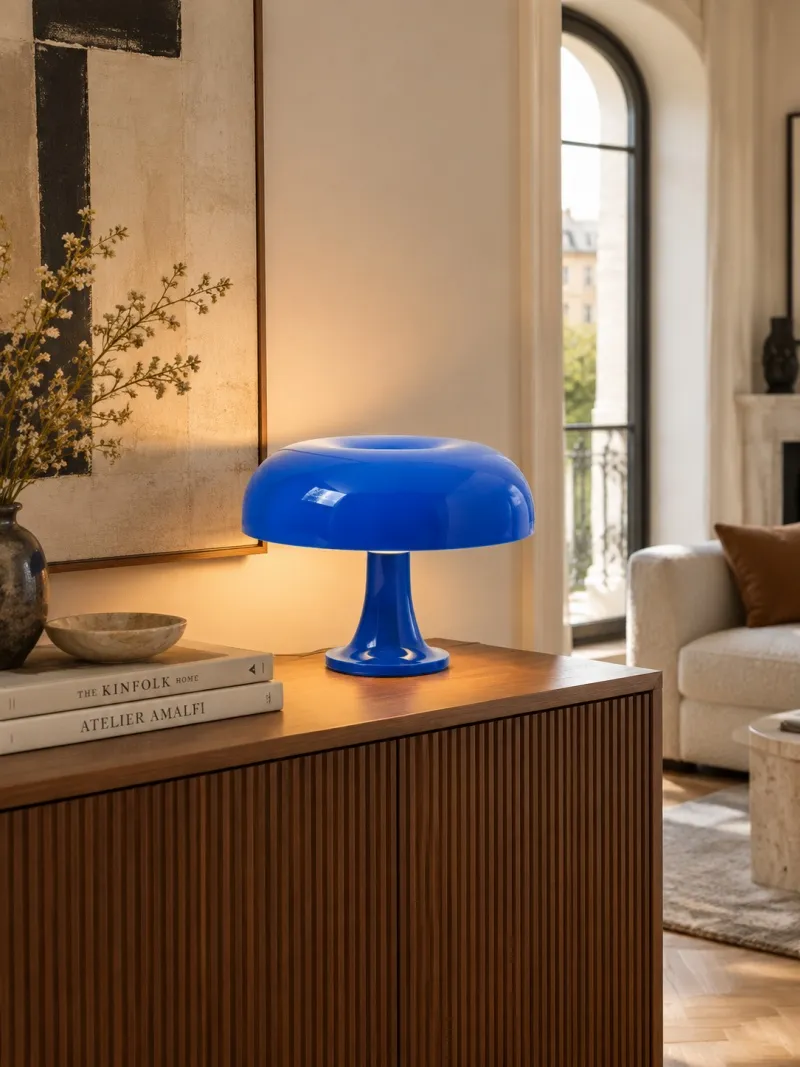 Lámpara de mesa seta de acrílico brillante en un interior