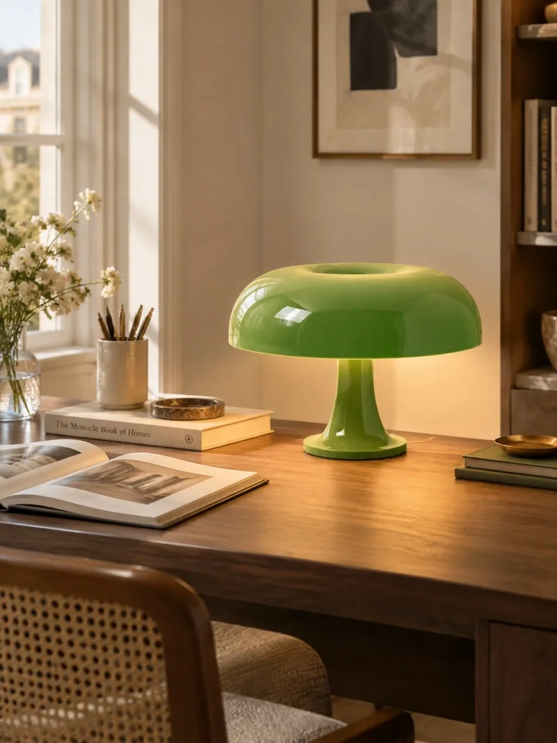 Lámpara de mesa seta de acrílico brillante en un interior