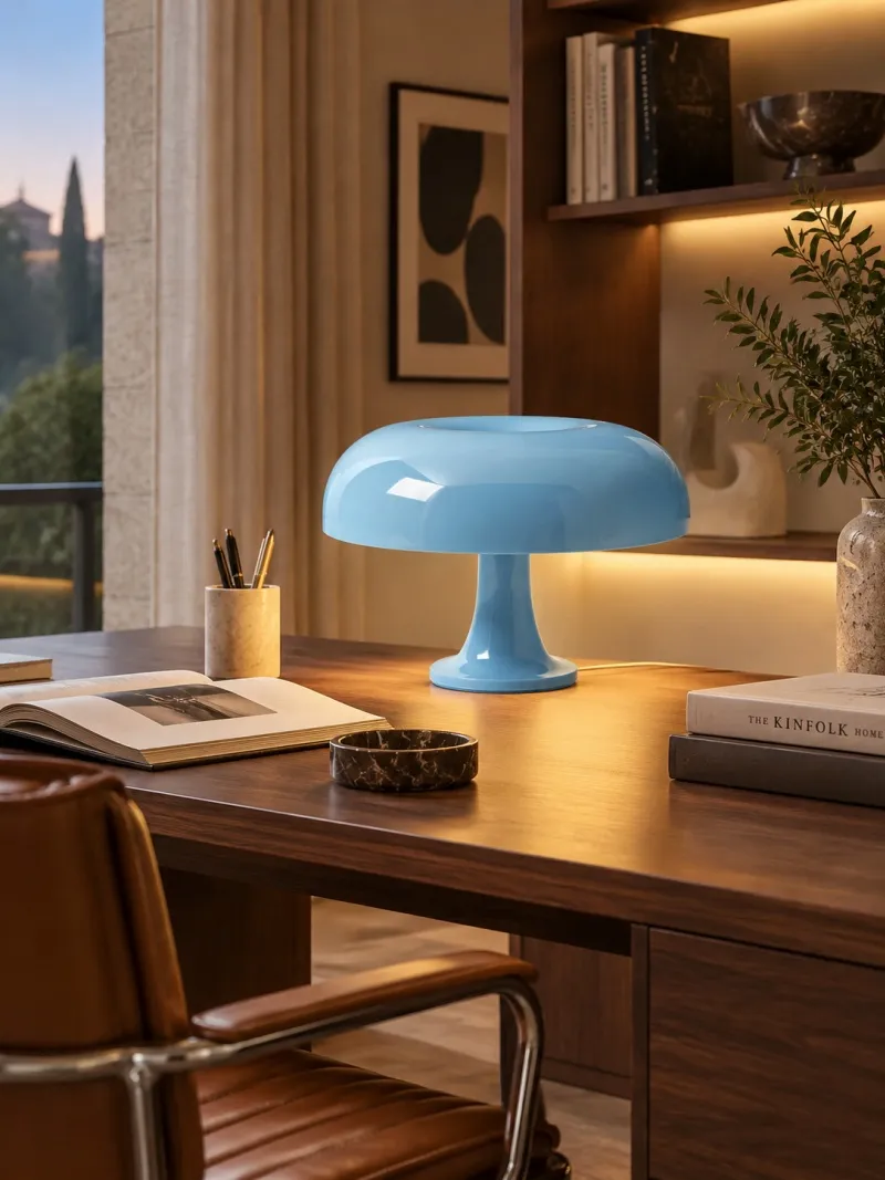 Lámpara de mesa seta de acrílico brillante en un interior