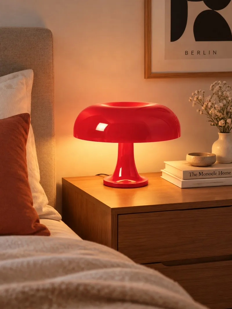 Lámpara de mesa seta de acrílico brillante en un interior