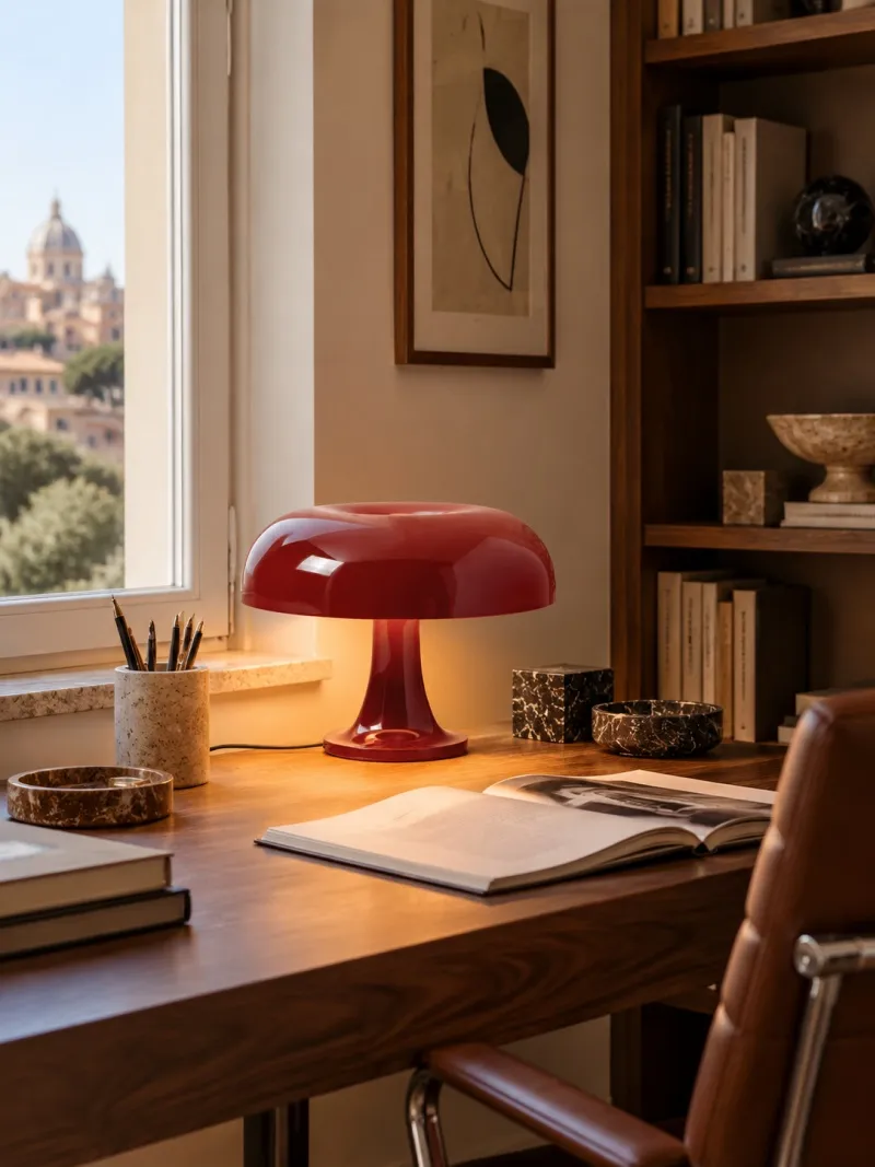 Lámpara de mesa seta de acrílico brillante en un interior