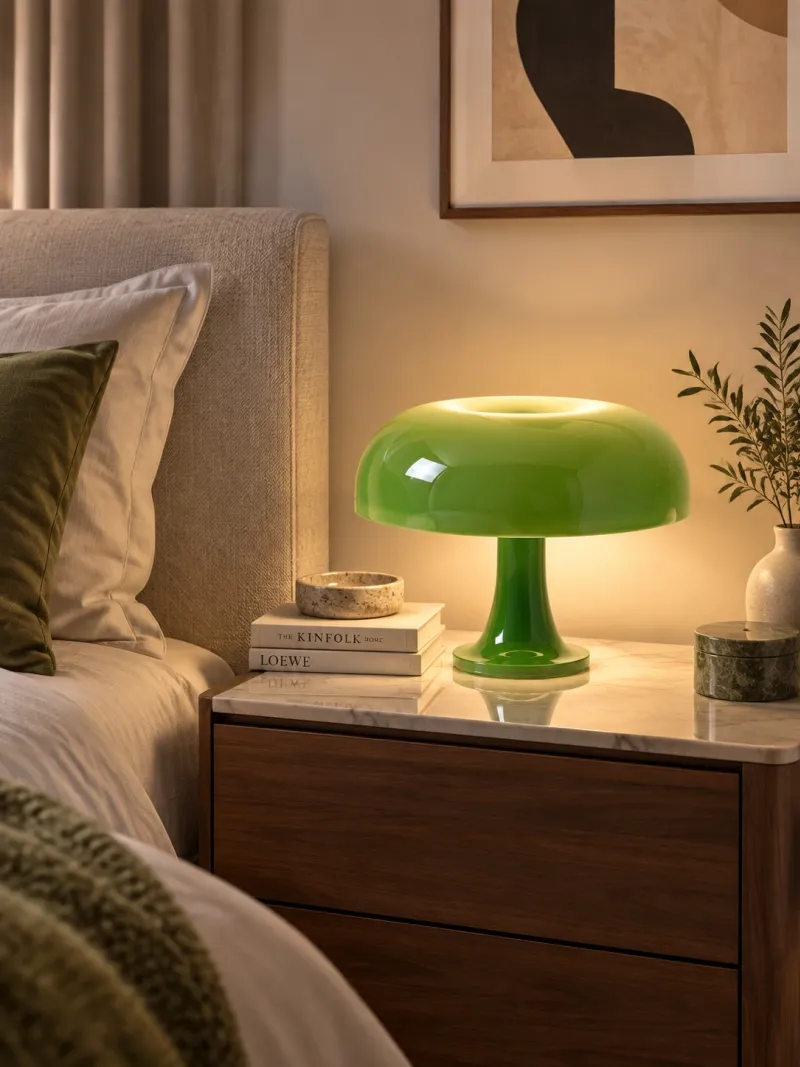 Lámpara de mesa seta de acrílico brillante en un interior