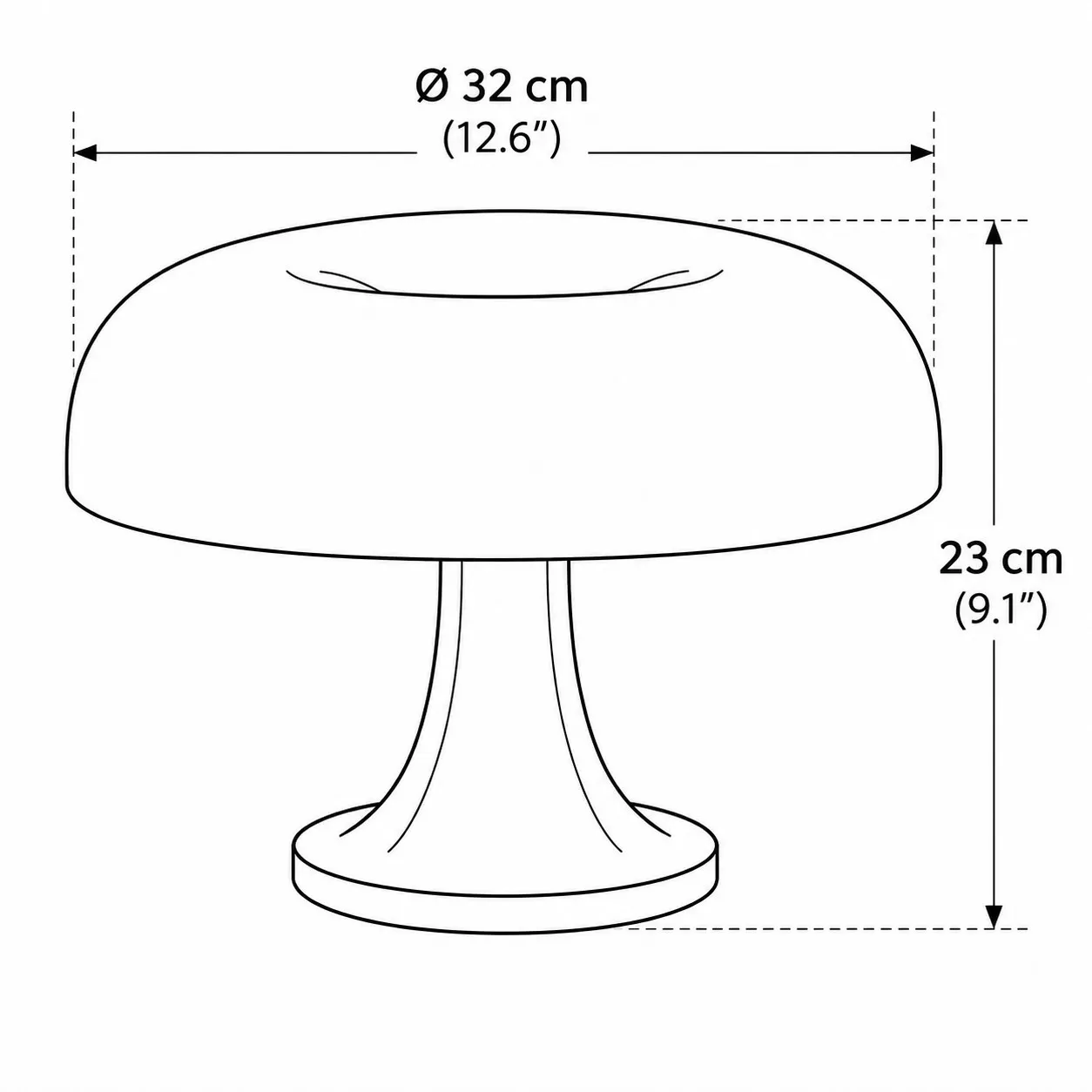 Dimensiones de la lámpara: 32 cm de diámetro y 23 cm de altura