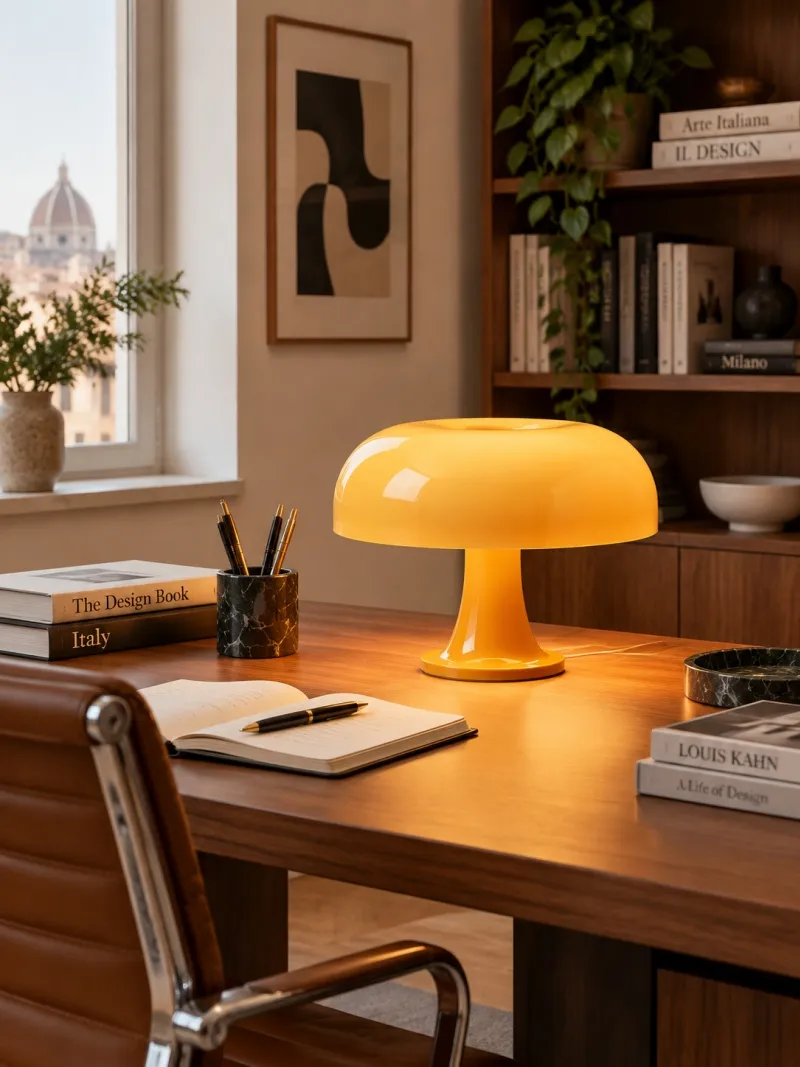 Lámpara de mesa seta de acrílico brillante en un interior